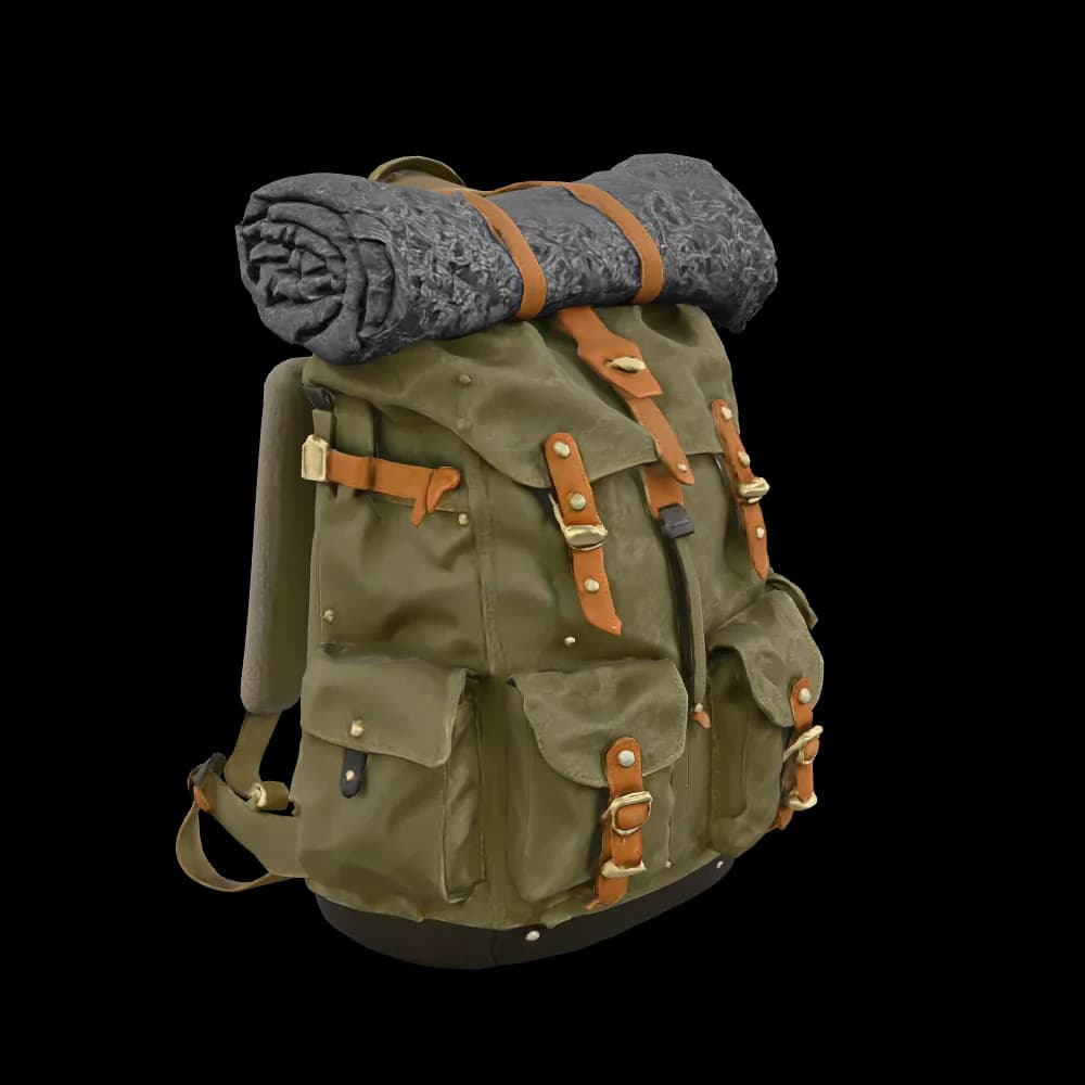 用 Tripo 生成的復古帆布登山包 3D 模型