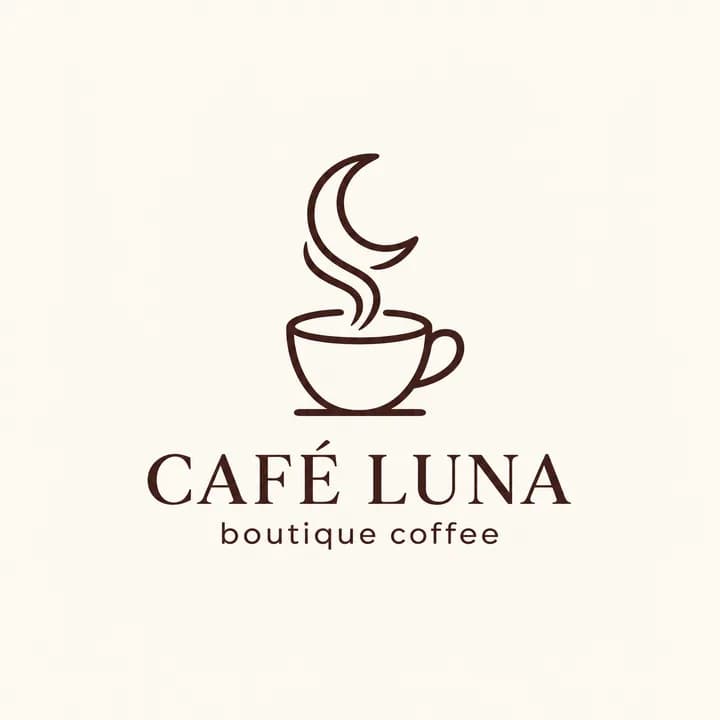 Café Luna 咖啡店標誌,由咖啡杯和弦月組成