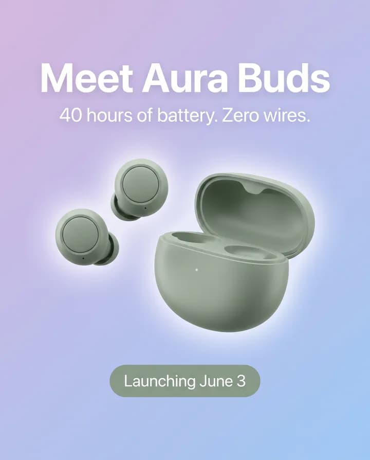 綠色無線耳機的新品發布貼文